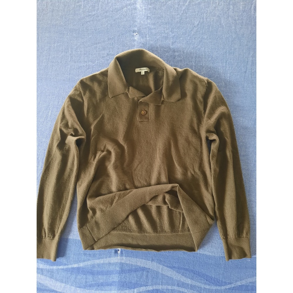 Madewell Womens Medium Tan Brown Pure Merino Wool Long Sleeve Polo Sweater
